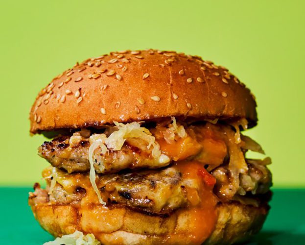 Plantain Burger — fried plantain in a bun with salad